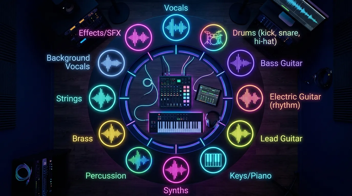 混音空間感 LCR 立體聲定位概念圖
