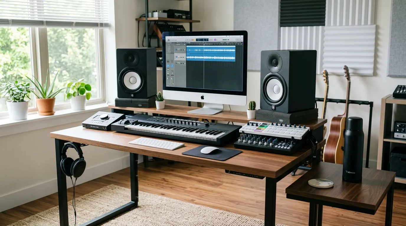 安全的音樂工作室桌面配置 飲料遠離器材