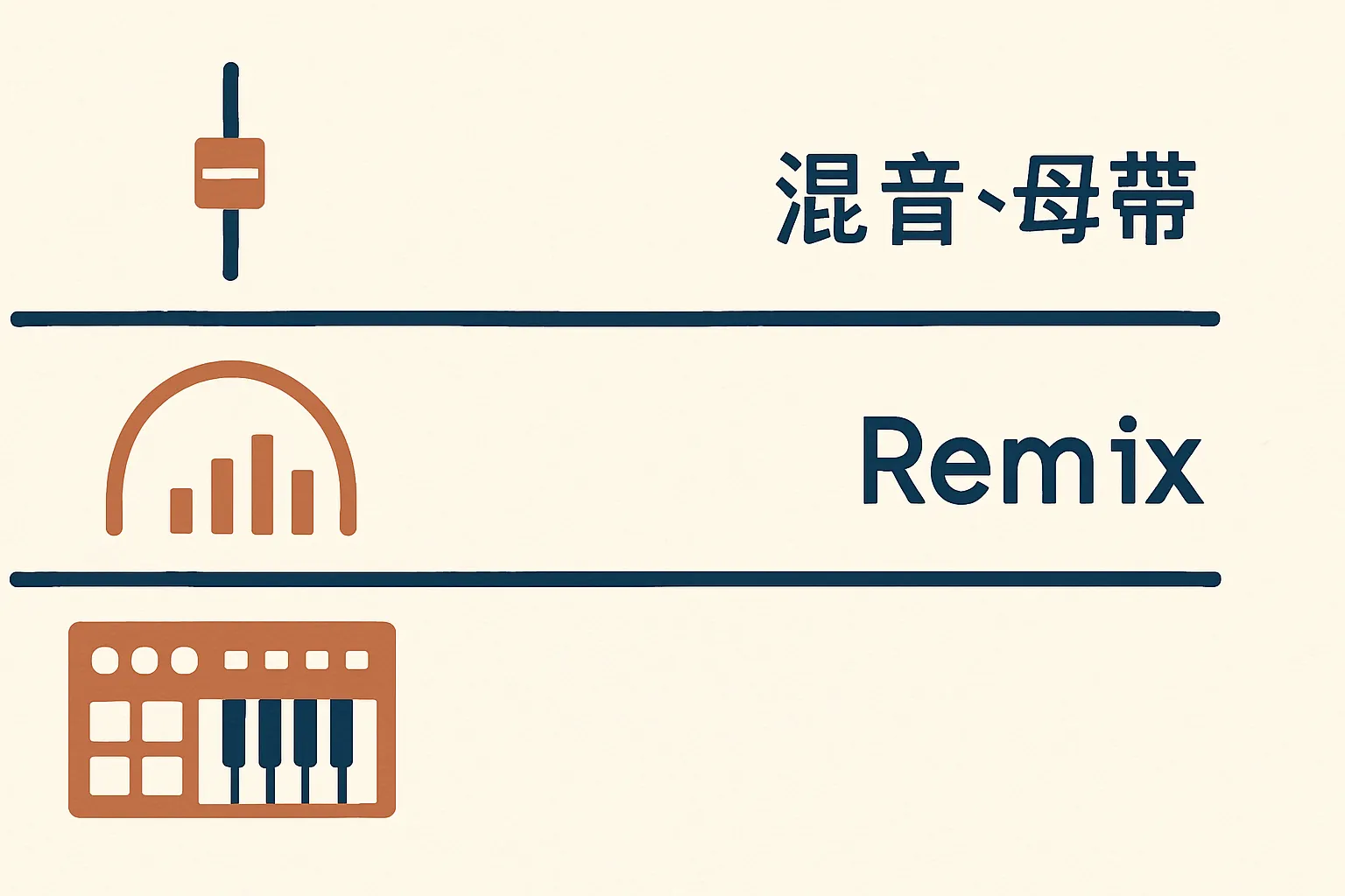 Remix 混音母帶比較圖 — 三者的核心差異