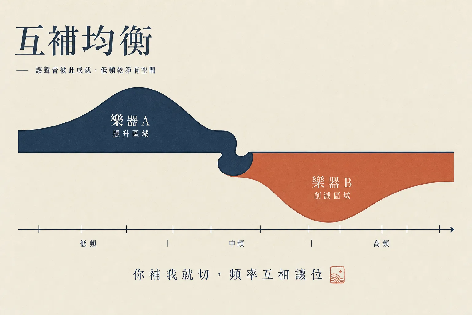 互讓 EQ：你補我就切的頻率分配示意