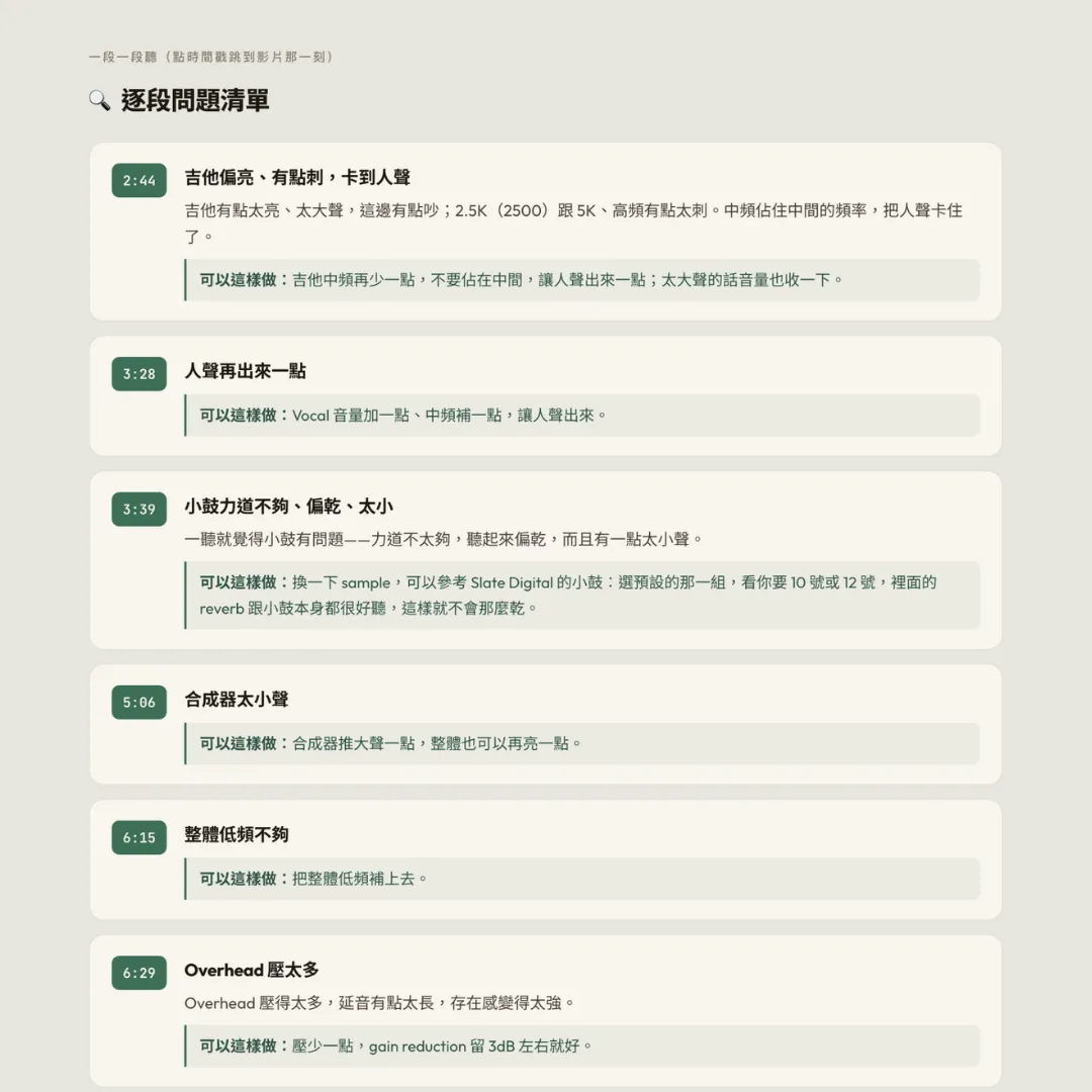 一份乾淨清楚的逐段問題清單