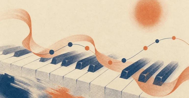 和弦進行：risograph 日式風的鋼琴鍵與和弦流動精選圖