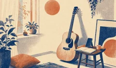 吉他自學：risograph 日式風的居家自學吉他場景精選圖