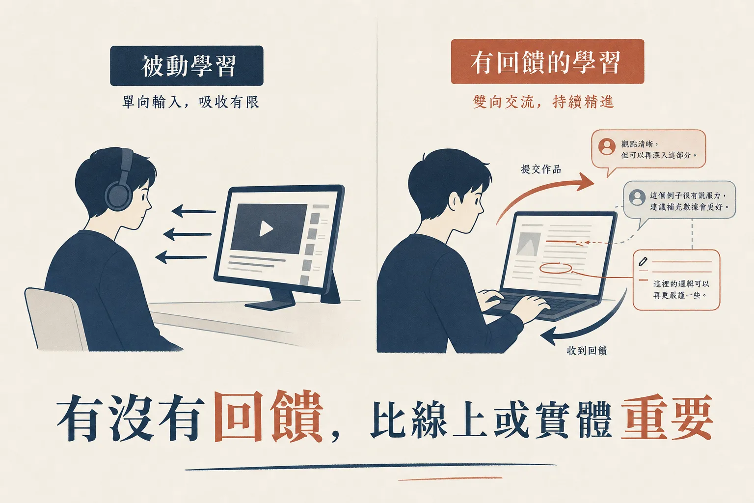 有沒有回饋比線上或實體重要：作品交出去要有人聽並回話