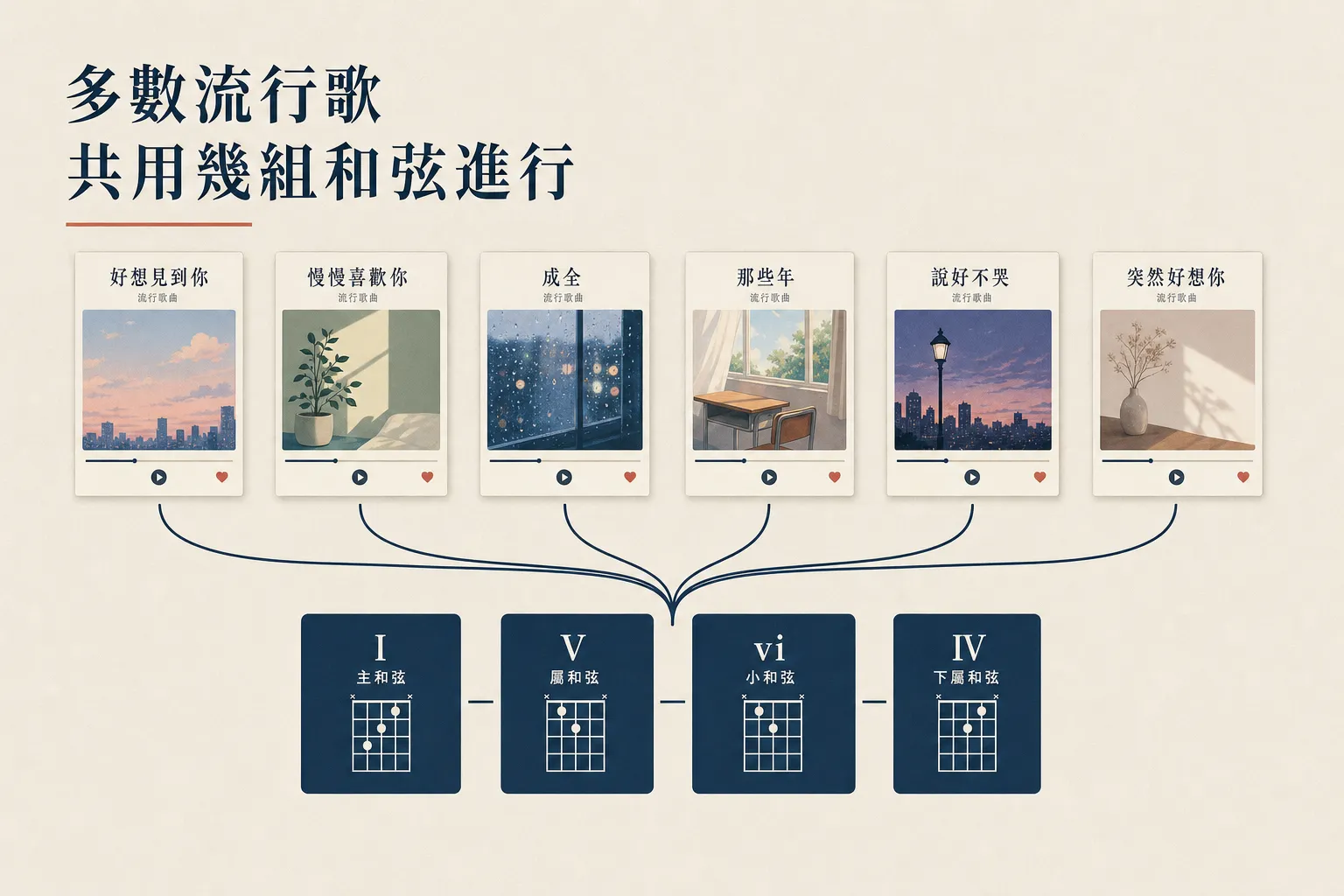 多數流行歌其實共用那幾組和弦進行，是可以直接借用的骨架