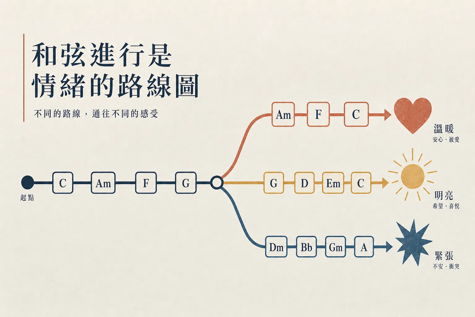 和弦進行像情緒的路線圖，選不同的進行就是選不同的情緒走向