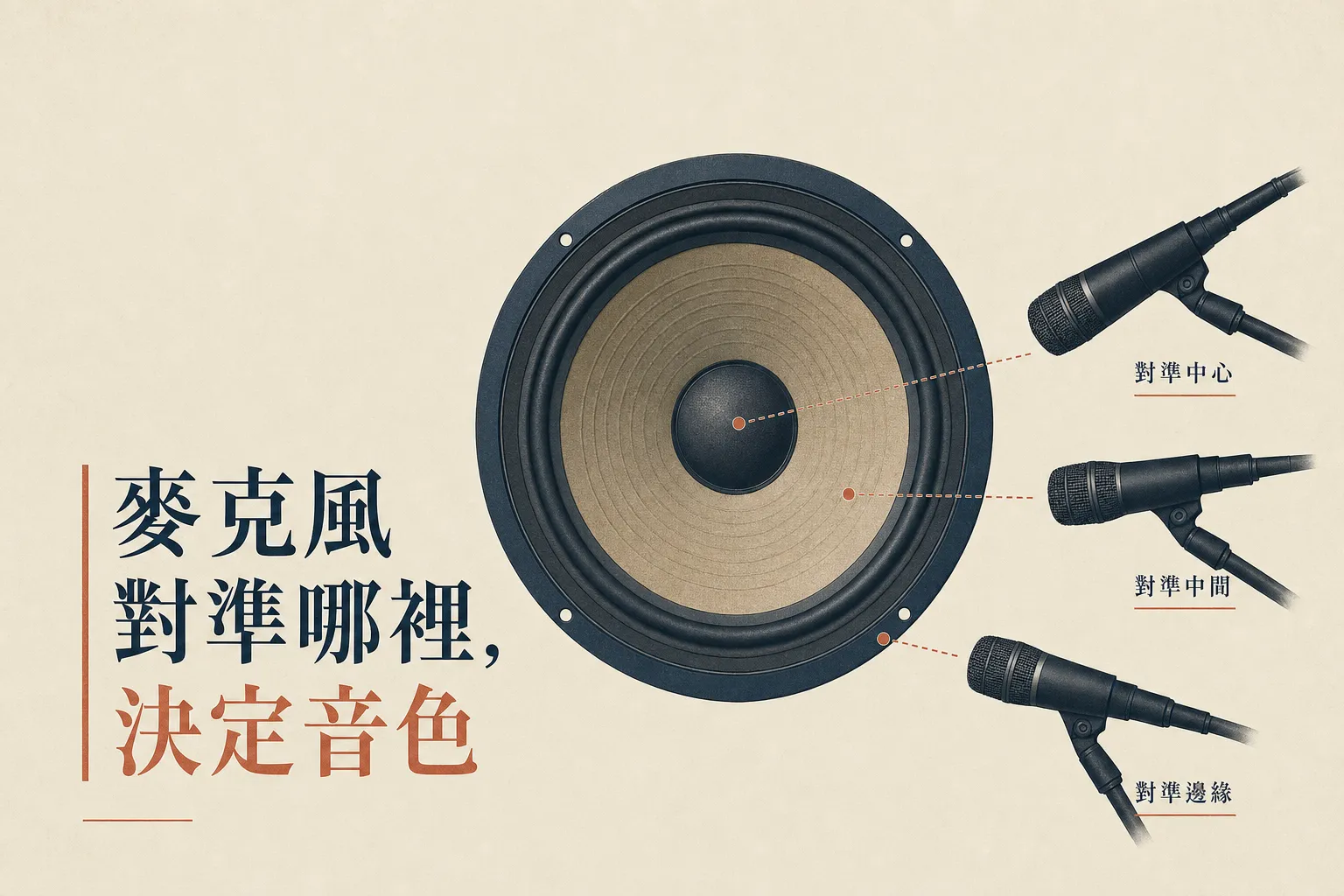 IR 怎麼挑的第一個判斷:麥克風對準單體的中心、中間或邊緣,決定音色