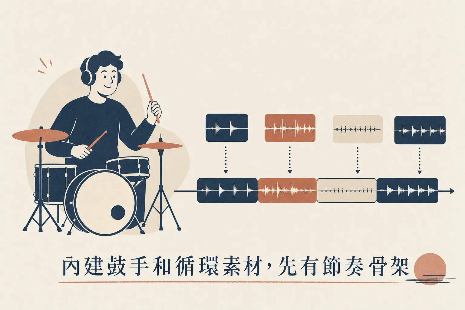 Logic Pro 內建的 Drummer 和 Apple Loops 就能先做出節奏骨架
