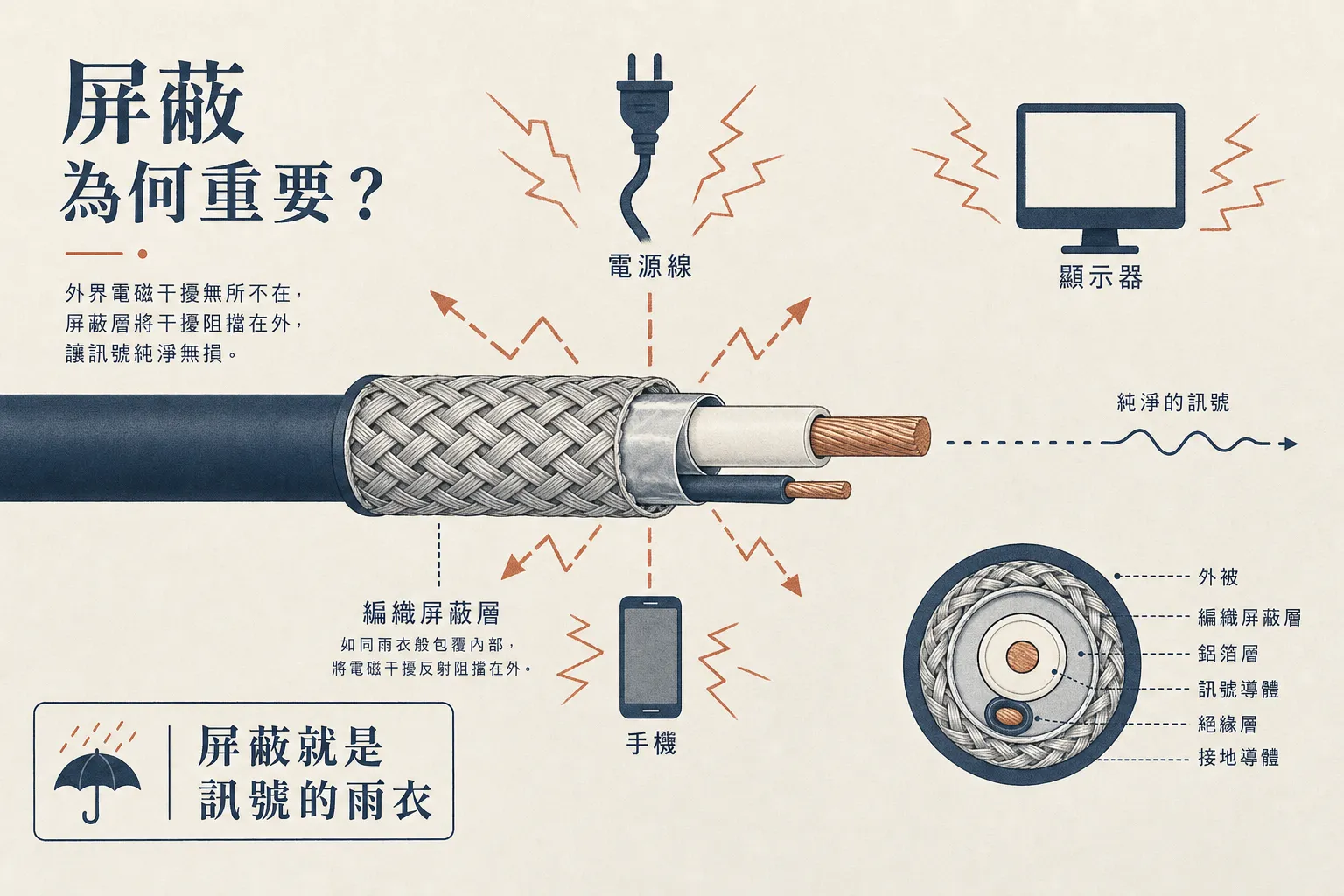 屏蔽就是訊號的雨衣:把電源線螢幕手機的電磁雜訊擋在外面