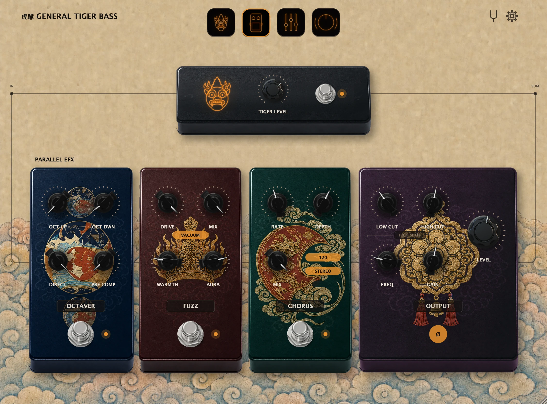 EFX 分頁：OCTAVER、FUZZ、CHORUS 三顆效果